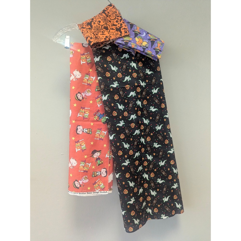 Halloween Fabric Lot Brother Sister 2014 Witch Ghost Pumpkin Cotton Remnants